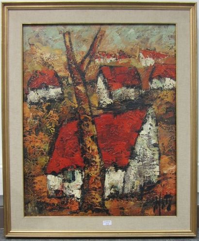 Henry-Maurice d'ANTY (1910-1998) Arbre aux maisons rouges Huile sur toile, signée...