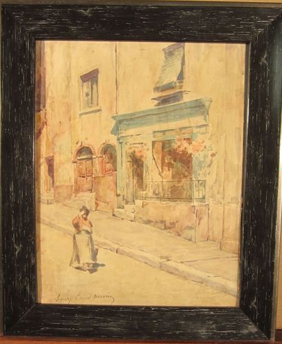 Joseph Henri CONDAMIN (1847-1917) Rue de village Aquarelle signée en bas à gauche...