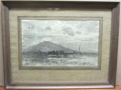 Joannès DREVET (1854-1940) Marais en Savoie (le Granier?) lavis d'encre de Chine,...