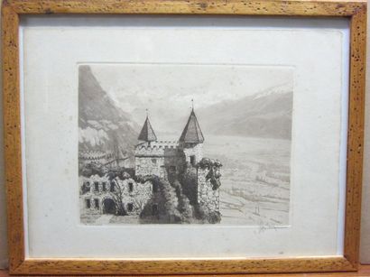 Joannès DREVET (1854-1940) Le château de Miolans Eau forte signée au crayon en bas...