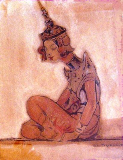 Jean-Louis PAGUENAUD (1876-1952) Cambodgienne, méditation H. 19 cm L. 27 cm Encre...