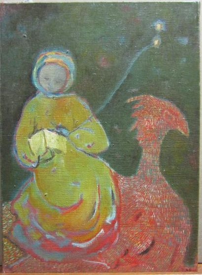 Diane de BOURNAZEL (XXe siècle) Jeune fille chevauchant Huile sur toile signée en...