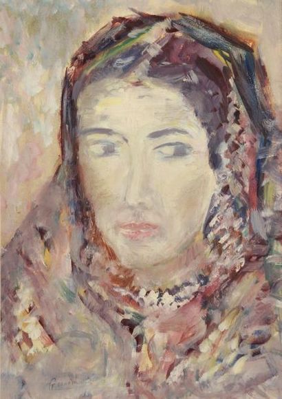 GANNAM (XXe siècle) Portrait de femme orientale Gouache sur papier, signée en bas...