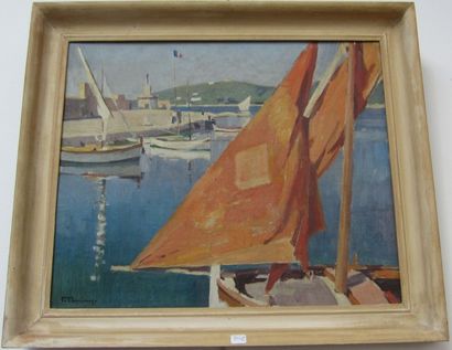 François FRENAY (XXe siècle) Tartanes dans le port de Saint-Tropez Huile sur toile,...