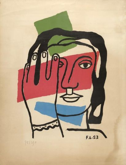 D'après Fernand LEGER (1881-1965) Composition à la main et visage Lithographie en...