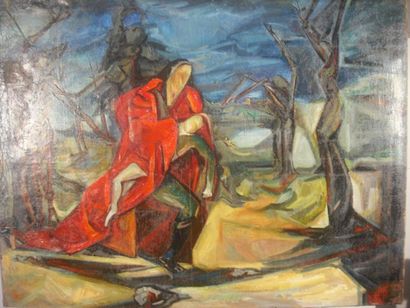 Raoul LAMBERT (1914-1969) Pietà Huile sur toile, signée en bas à droite, datée 5.XI.50...