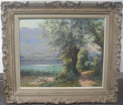 Jean-Marius BUGNARD (1880-1947) Le lac d'Aiguebelette - Matin d'été à Saint-Alban...