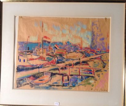 Joaquin CALDENTAY (né en 1913) Marc GRUAIS (XXe siècle)
Le port pavoisé
Pastel sur...