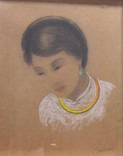 ÉCOLE ASIATIQUE Portrait de jeune femme Pastel H. 27,5 cm L. 21,5 cm