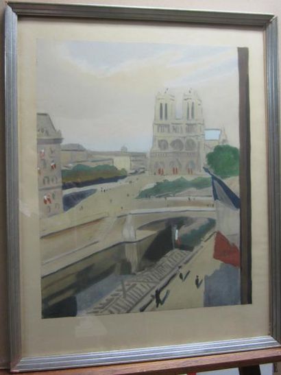 D'après Albert MARQUET Notre-Dame, vue du quai de Montebello Lithographie en couleurs...