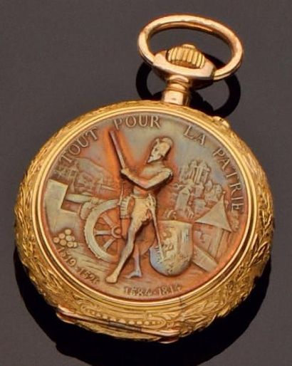 null Montre de tir fédéral de Genève 1887 en métal doré et cuivre, secondes à 6 heures....