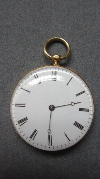 null Montre de gousset en or jaune, cadran émaillé blanc avec chiffres romains peints,...