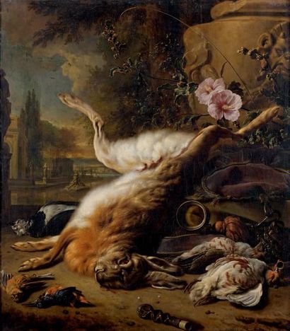 Jan WEENIX (Amsterdam, 1642 - Amsterdam, 1719) Trophée de chasse au lièvre, au bruant...
