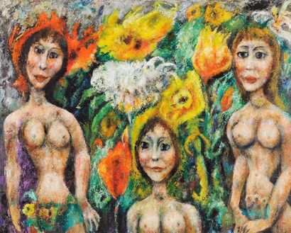 Edouard-Joseph GOERG (1893-1969) Les filles fleurs Huile sur toile, signée en bas...