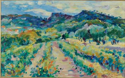 Max-Michel AGOSTINI (1914-1997) Paysage de Provence Huile sur toile, signée en bas...
