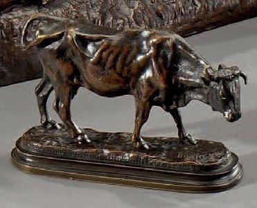 Isidore Jules Bonheur (1827-1901) Petite vache Bronze à patine brune, signé sur la...