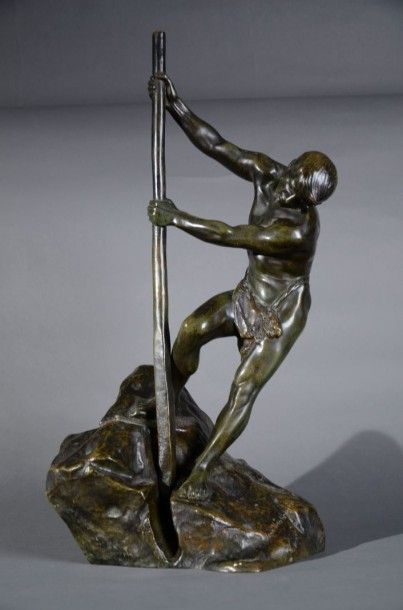 Jean VERSCHNEIDER (1872-1943) Le tailleur de pierre Bronze à patine verte, signé...