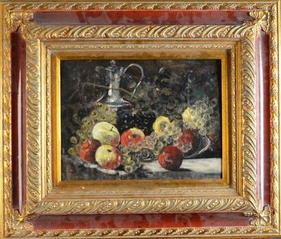 Dans le goût de François VERNAY (1821-1896) Nature morte aux pommes et au raisin...