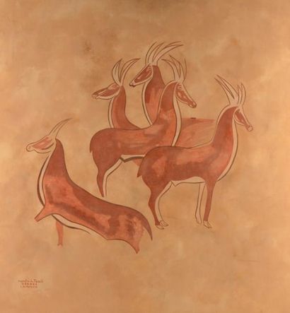 G. LE POITEVIN (1912-1993) Rupestre de Tassili Sahara Acrylique sur toile Signée...