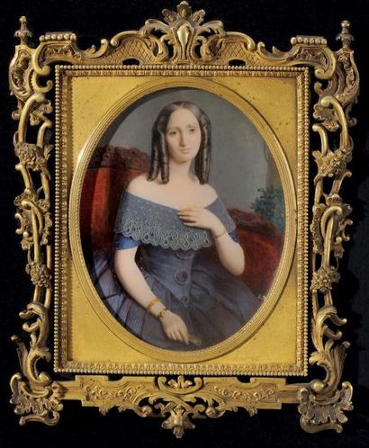 Auguste VIBERT (1805 - après 1858) Belle et grande miniature ovale sur ivoire représentant...