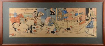 Harry Eliott (1882-1959) Scène de chasse à cour Paire d'estampes encadrées et signées...