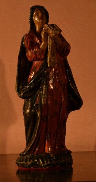 null Statuette en bois relaqué polychrome Vierge de calvaire XVIIIe siècle H. 25,5...