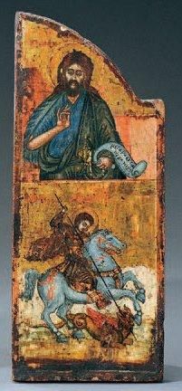 Grèce, XVIIIe-XIXe siècle Saint Georges terrassant le dragon Aile droite d'un triptyque...