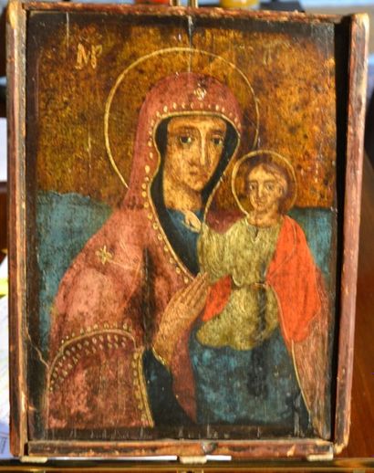 null Icône Vierge à l'Enfant Huile sur panneau H. 30 cm - L. 22 cm BL