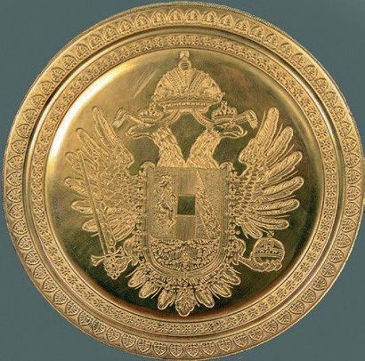 null Etui à sceau en laiton doré gravé de l'aigle impérial, Russie, XIXe siècle D....