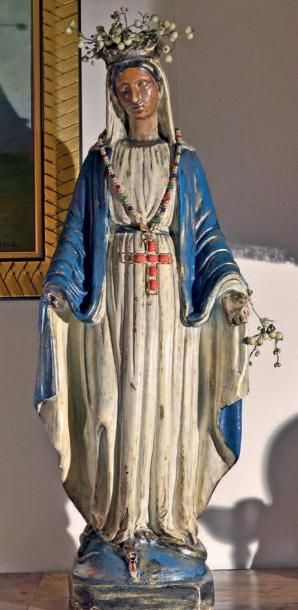 null Statue de Vierge en bois relaqué polychrome XIXe siècle H. 77 cm Manques