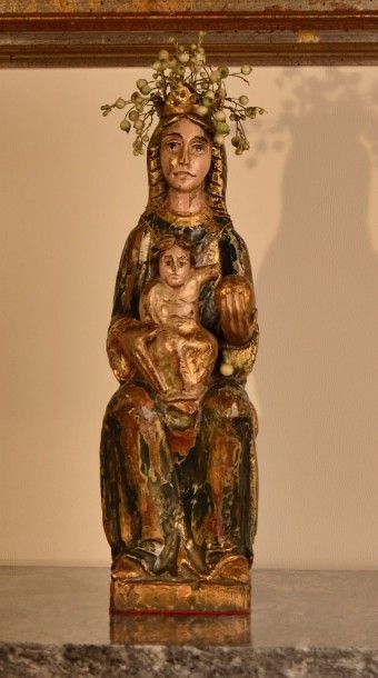 null Vierge à l'Enfant en bois laqué et doré H. 45 cm BL Laque postérieure
