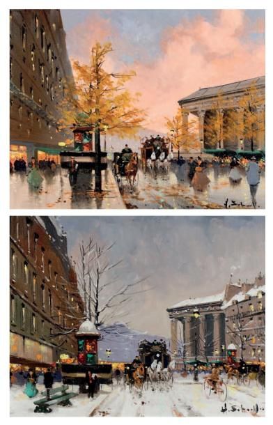 Henri-Alexis SCHAEFFER (1900-1975) Rue animée sous la neige près de la place de la...