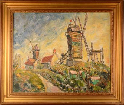 Fernand LAVAL (1886-1966) Les moulins de Montmartre Huile sur toile signée et datée...