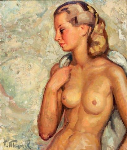 Fernand Majorel (1898-1965) Nu de profil Huile sur toile signée en bas à gauche H....