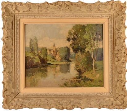 George ROBIN (1904-1928) Village de Carennac (Dordogne) Huile sur toile signée en...