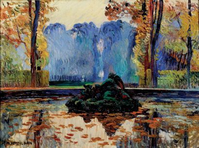 Louis Mathieu VERDILHAN (1875-1928) Fontaine à Versailles Huile sur toile signée...