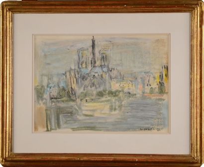 André COTTAVOZ (né en 1922) Le chevet de Notre-Dame de Paris Pastel sur papier signé...