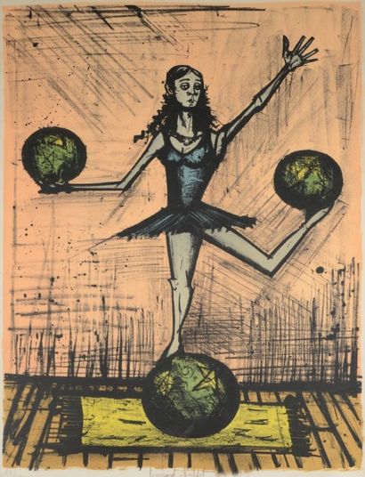 Bernard BUFFET (1928-1999) Acrobate aux ballons Lithographie en couleurs signée au...
