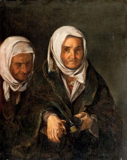 Attribué à Giacomo Francesco CIPPER (1664-1736) Deux femmes mendiantes Huile sur...