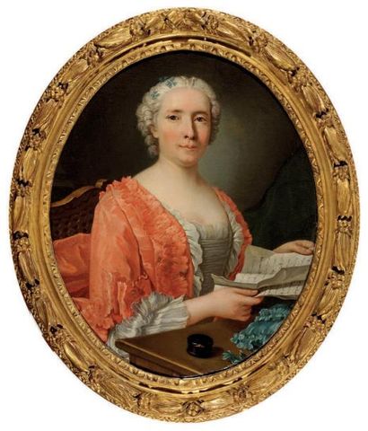 École FRANÇAISE du XVIIIe siècle Portrait de femme en robe rose Huile sur toile ovale...