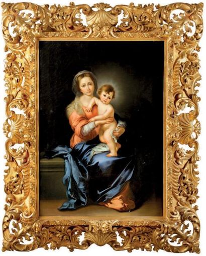 D'après MURILLO, école italienne du XIXe siècle Vierge à l'Enfant Huile sur toile...