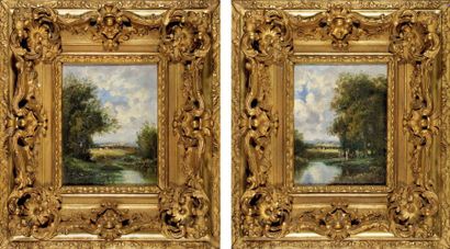 Victor DUPRE (1816-1879) Paysages animés Deux huiles sur panneaux signées en bas...
