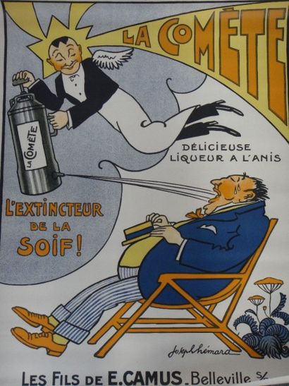 Joseph HEMARD (1880-1961) Affiche Liqueur la comète, l'extincteur de la soif, affiche...