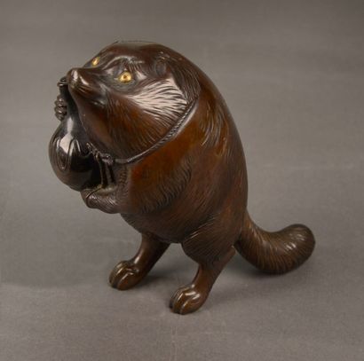 JAPON Blaireau en bronze H. 17 cm