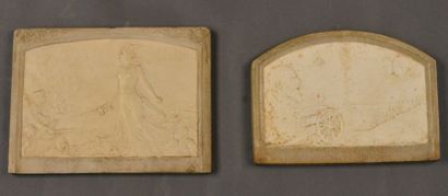 null Deux plaques en plâtre patiné sur la première guerre mondiale «On ne passe...