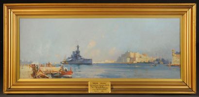Frank Henry MASON (1876-1965) «Iron Duke, entering Grand Arbour, Malta. Flag of Admiral...