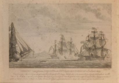 null Suite de trois gravures représentant des batailles navales et un naufrage: -...