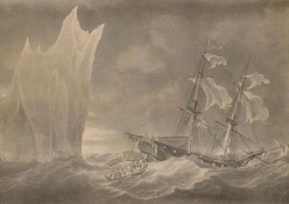 null Suite de trois gravures représentant des batailles navales et un naufrage: -...