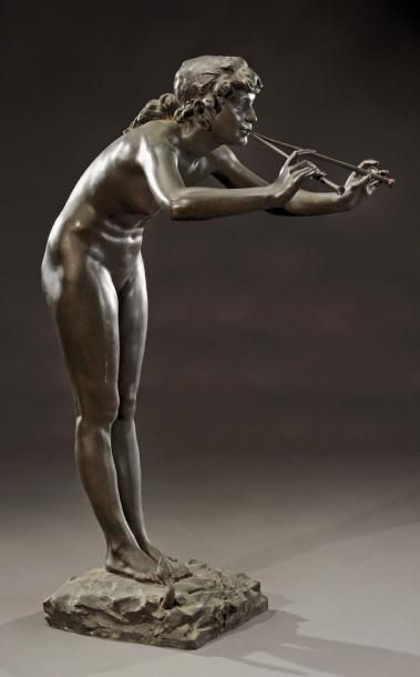 Michel Léonard BÉGUINE (1855-1929) La charmeuse de serpent Bronze à patine brune...