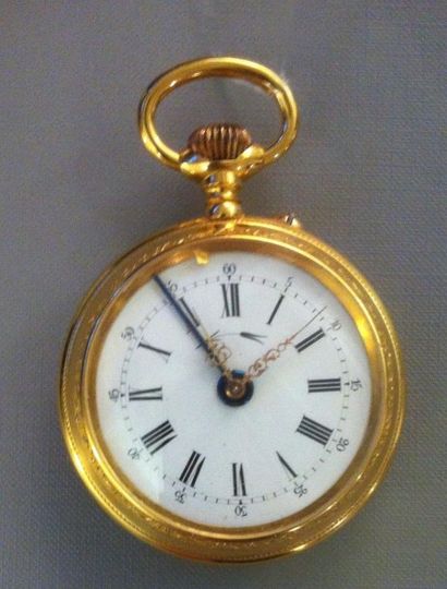 null Importante et originale montre de gousset en métal doré le fond est décoré de...